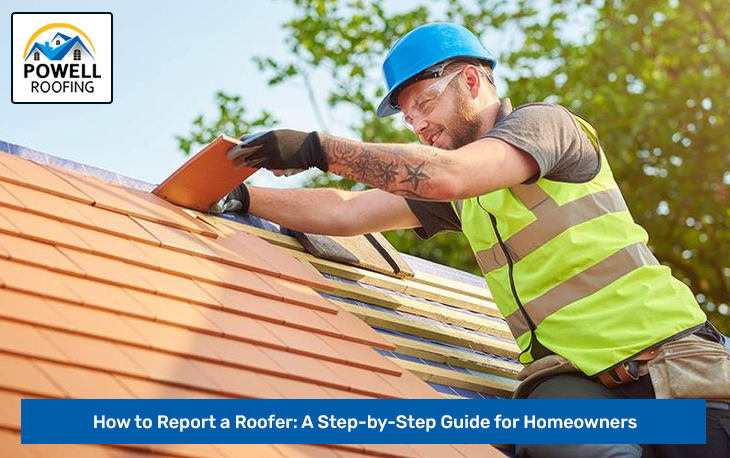 Roofer working on house roof during repair